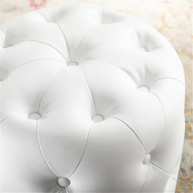 Modway EEI-3777-WHI Anthem Tufted Button Round Faux Leather Ottoman, White, Round Ottoman