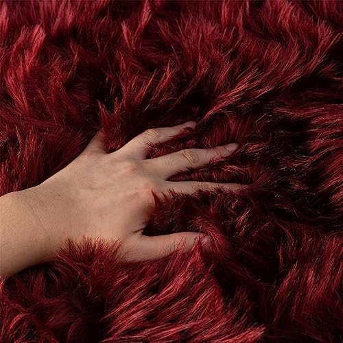 Faux Fur Rug Burgundy Sheepskin Area Rug,Ultra Soft Shaggy Plush Rug Bedroom Living Room Sofa Floor Kids Room Bedside(4 x 6 ft Sheepskin)