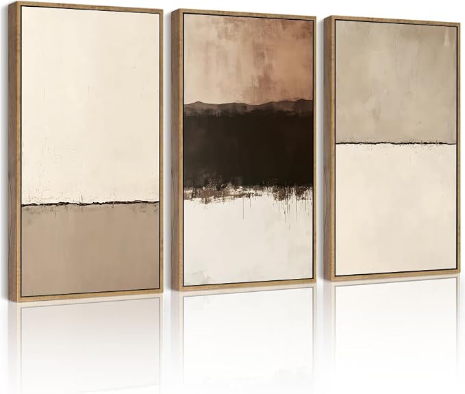PHOPAGO Neutral Abstract Framed Wall Art Large 16x24in Minimalist Beige Gray Pastel Wall Decor Modern Watercolor Art Paints for Bedroom Living Room - Natural Framed
