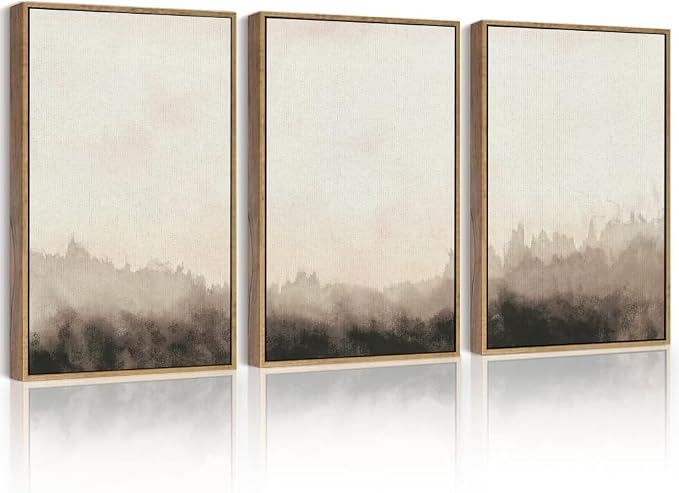 PHOPAGO Landscape Abstract Framed Wall Art Large 16x24in Brown Nature Wilderness Illustrations Decor Minimalist Modern Art Prints Laundry Ding Living Room Decor - Natural Framed