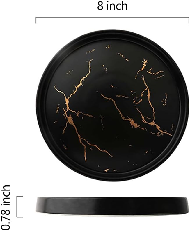 Black Round Marble Bathroom Sink Vanity Tray, Coffee Table Stone Tray, Soap Dish for Kitchen Counter (Black, 8 in)