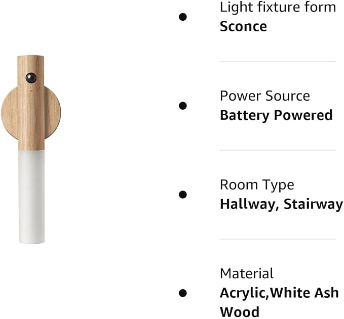 LANDGOO Wooden Motion Sensor RGB Night Lights Indoor, Magnet Body Hallway Rechargeable LED Wireless Battery Operated Wall Sconce (Ash Wood 1P)
