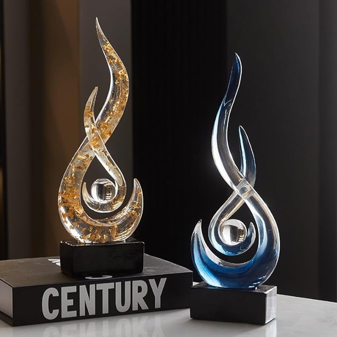 Modern Abstract Art Table Decoration,Resin Flame Statue Modern Gold Centerpiece Ornaments for Living Room Great Gift Idea Home Decor,Collectibles