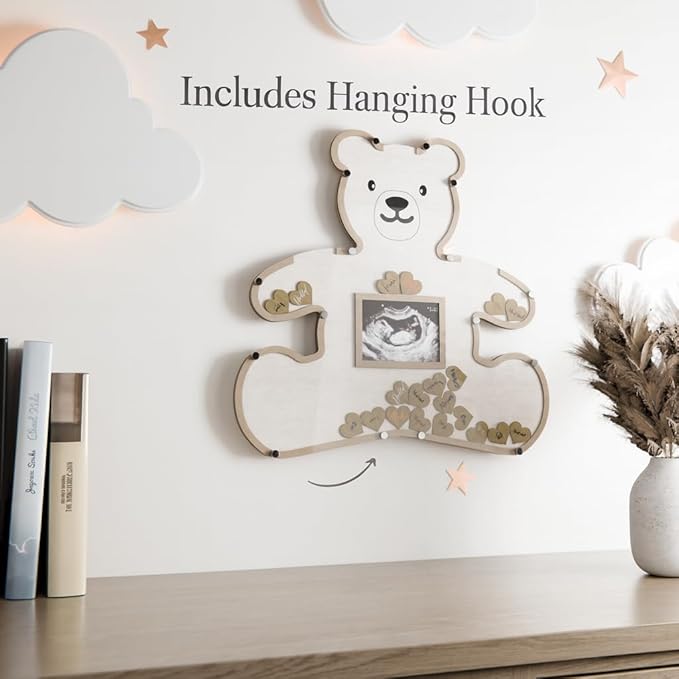 The Real Bossy Baby - Teddy Bear Guest Book Frame Keepsake for Baby Shower - Gender Reveal - Birthday - Large Premium Wood Shadow Box Display - Unique Gift Idea - Personal Nursery Decor - Ultrasound Frame - We Can Bearly Wait Theme - Includes Wooden He...