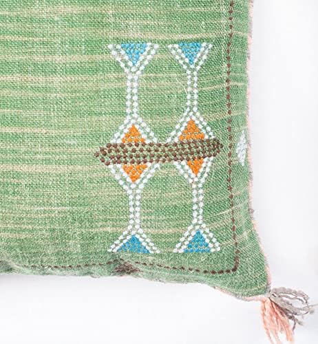 Extra Long Lumbar Pillow Cover (12 X 28 inches) | Hand-Woven Cactus Silk Green Pillow Linen Cover | Rustic Décor Bohemian Cushion Cover | Farmhouse Cotton Pillow Case | Decorative Throw Pillow Dress