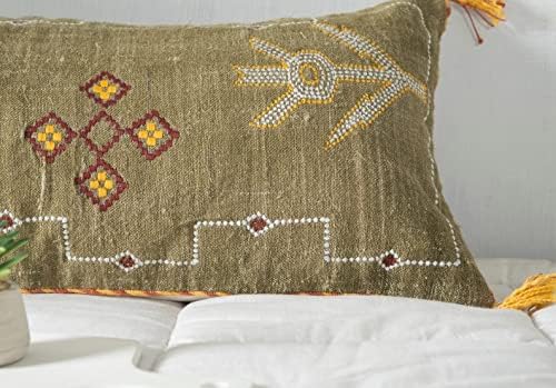 Extra Long Lumbar Pillow Cover (12 X 28 inches) | Hand-Woven Cactus Silk Brown Pillow Linen Cover | Rustic Décor Bohemian Cushion Cover | Farmhouse Cotton Pillow Case | Decorative Throw Pillow Dress