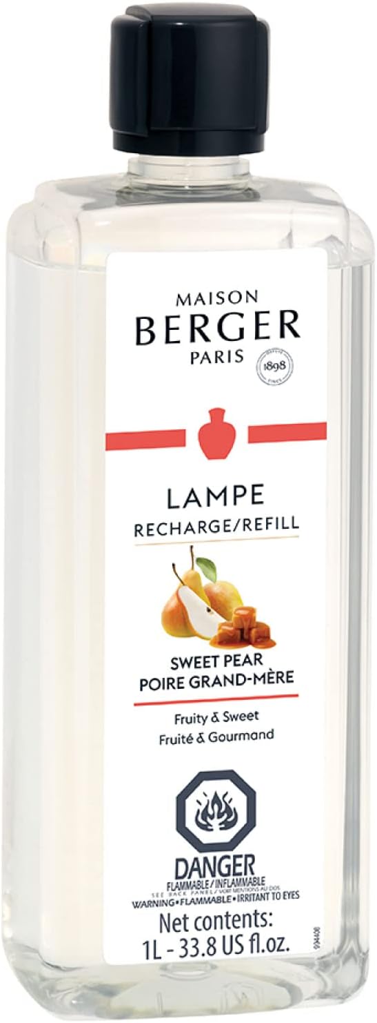 Maison Berger Sweet Pear Lampe Berger Refill, 1 Liter (33.8 fl oz), 2-in-1 Catalytic System, Neutralizes Odors and Diffuses Fragrance, Pear, Cinnamon, Made in France