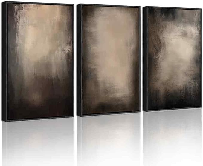 PHOPAGO Abstract Framed Wall Art Large 16x24in Earthy in Deep Brown and Beige Tones Modern Art Decorative Keep Clam Bedroom Hallway Home Decor - Black Framed