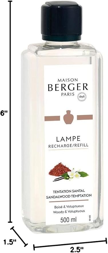 MAISON BERGER Sandalwood Temptation Lampe Berger Refill, 500 ml (16.9 fl oz), 2-in-1 Catalytic System, Neutralizes Odors and Diffuses Fragrance, Rose, Cardamom, Sandalwood, Cedarwood, Made in France