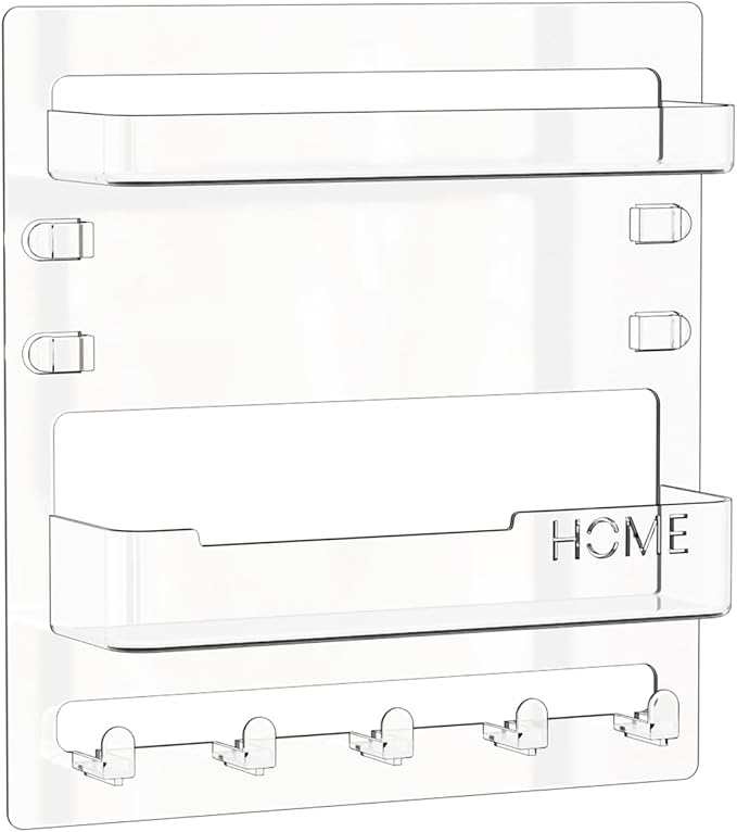 Yieach Bedside Shelf for Dorm Bed,Rv,Small Room and Nightstand,Wall Mounted Floating Shelves and Bedside Wall Organizer for Remote,Phone Holder,Charging Shelf,Cute Bedroom Decor for College Girl,Clear