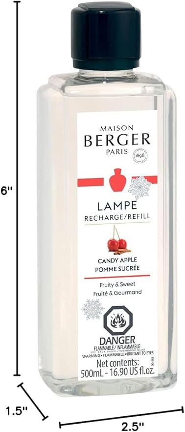MAISON BERGER Candy Apple Lampe Berger Refill, 500 ml (16.9 fl oz), 2-in-1 Catalytic System, Neutralizes Odors and Diffuses Fragrance, Red Apple, Cinnamon, Made in France