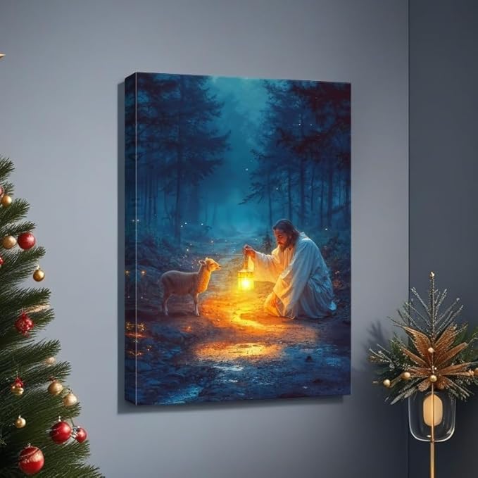 Christian Wall Art Decor - Serenity Prayer & Jesus with Lost Lamb Picture, Baptism Gifts for Boys & Girls, Inspirational Home Decor for Women & Men, Perfect for Prayer Rooms & Christmas Decor A-373