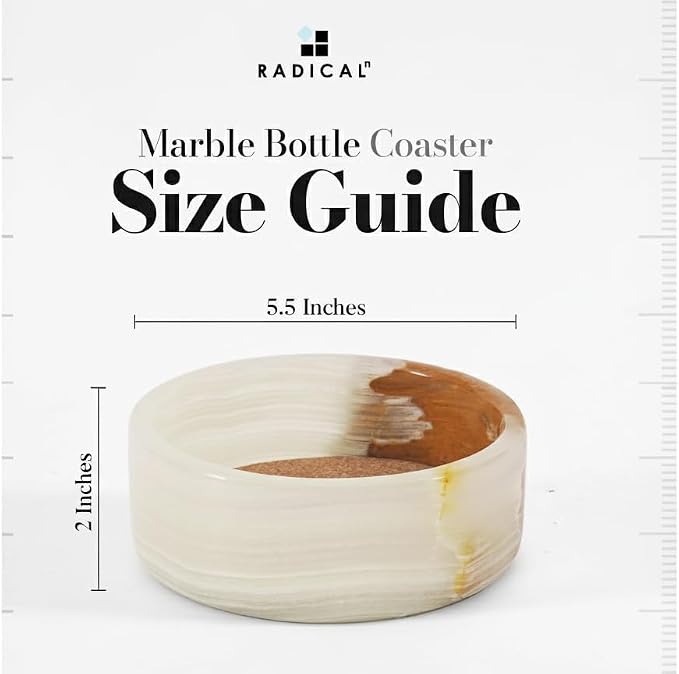 Radicaln Marble Wine Coasters 5.5" Inches White Onyx Wine Bottle Coasters for Home Bar, Ideal Absorbent Cork Holder for Champagne Bottle & Dining Room