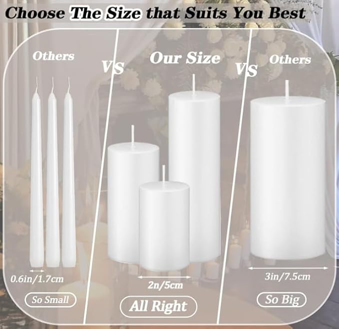 36 Pcs Ivory Pillar Candles Bulk Set,Hurricane Candles,3 Different Lengths 2 x 3/4/6 Inch (12 Each),Dripless Unscented Smokeless,Gives You a Better Atmosphere When Organizing an Event Party.