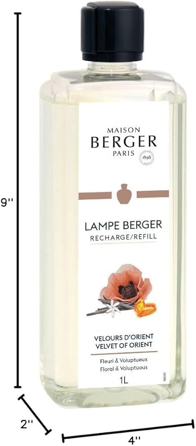 Maison Berger Velvet of Orient Lampe Berger Refill, 1 Liter (33.8 fl oz), 2-in-1 Catalytic System, Neutralizes Odors and Diffuses Fragrance, Coffee Flower, Citrus, Orange Blossom, Made in France