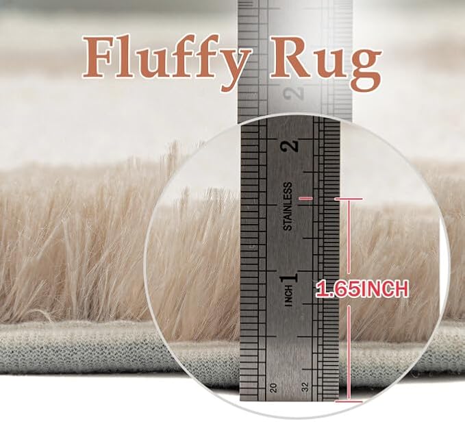 PureCozy Beige 5x8 Area Rugs for Living Room Soft Shag Checkered Large Rug Modern Washable Indoor Office Fuzzy Carpet Non-Slip Fluffy Rugs for Bedroom Nursery Dorm Playroom Home Aesthetic Decor