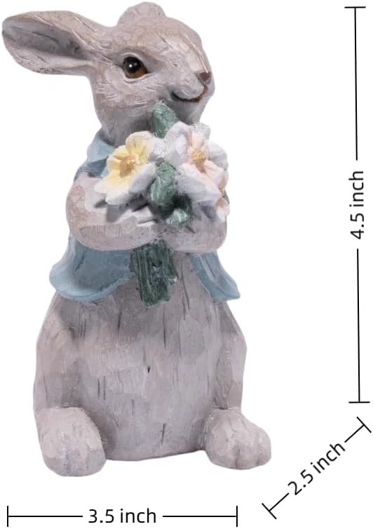 Hodao Easter Bunny Decorations Spring Home Decor Bunny Figurines Gift (Spring Gray Rabbit)