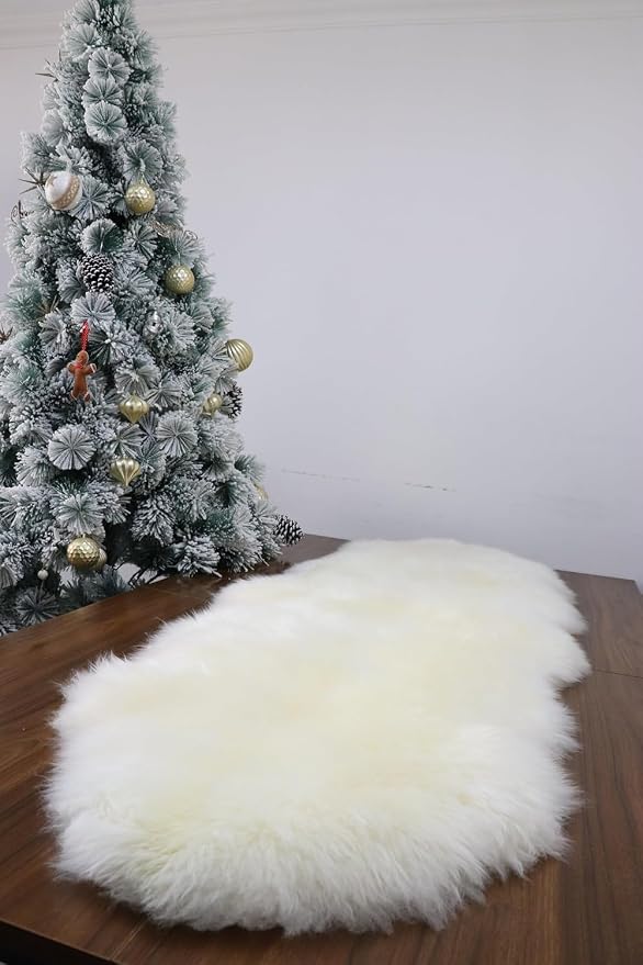Woolous Genuine New Zealand Sheepskin Double Pelt Rug - Handmade Sheep Skin Runner Rug, Soft Thick Natural Bedside Area Rug for Bedroom and Living Room Decor, 2x6 ft | Real sheep skin runner rug, handmade soft thick natural double pelt sheepskin rug fo...