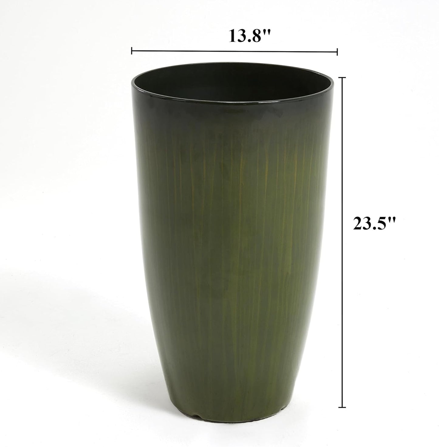 Worth Garden 23.5" H. Large Plastic Planters - Set of 2 Gradient Green Glossy Smooth Finish - Tall Plant Pots for Indoor & Outdoor Use - Decorative Lightweight Flower Pots for Front Porch, Patio, Deck
