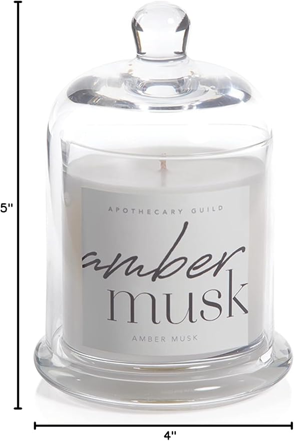 Zodax Apothecary Guild Scented Jar Candle with Glass Cloche, 10.19 oz - Amber Musk