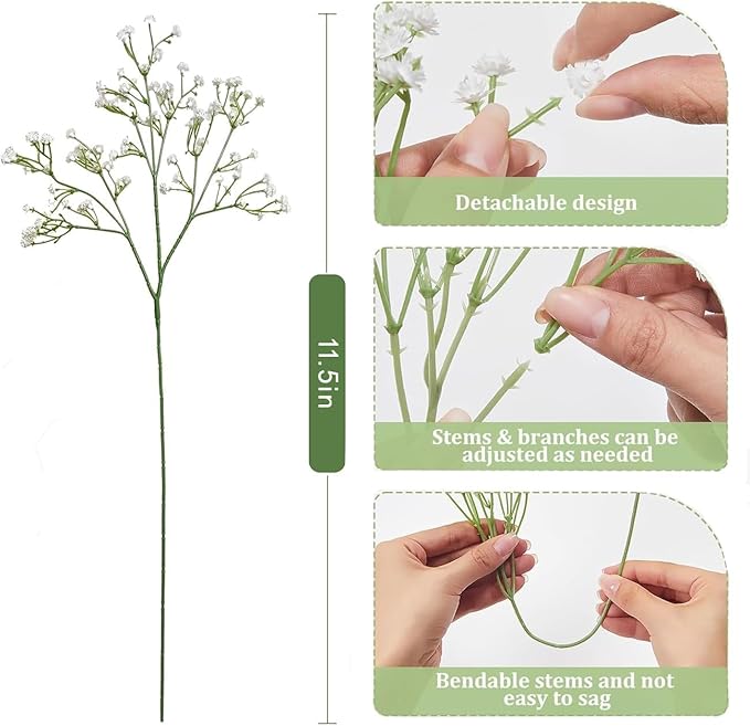 120 Pcs Baby Breath Artificial Flowers Bulk,White Artificial Flowers Artificial Baby Breath Gypsophila Flowers para Decoracion for Wedding Party Home Decoration (120 PCS)