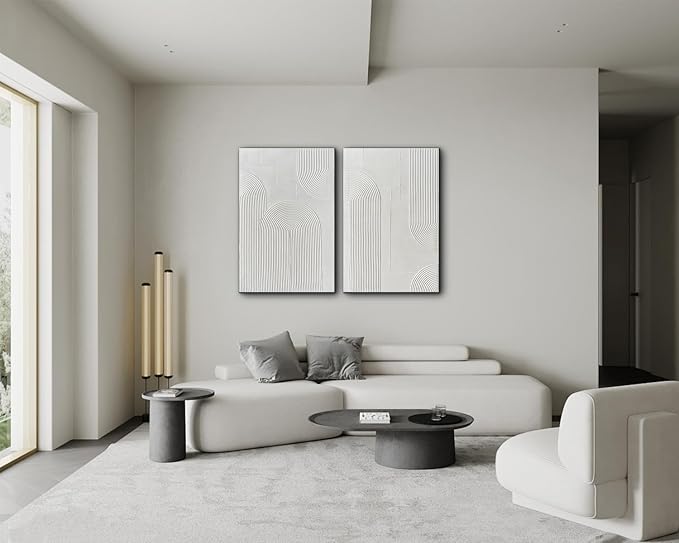 Creespi White Abstract Wall Art - Hand Painted Thick Textured Art Painting 24x36 inch,Modern Minimalis Oil Painting On Canvas for Home Décor