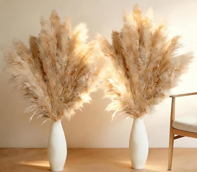 12 Stems 46" Tall Pampas Grass Decor for Floor Vase Large Dried Pampas Grass, Extra Fluffy Natural Dried Flowers for Home Living Room, Boho Wedding Decor, Modern Farmhouse Floral Arrangements