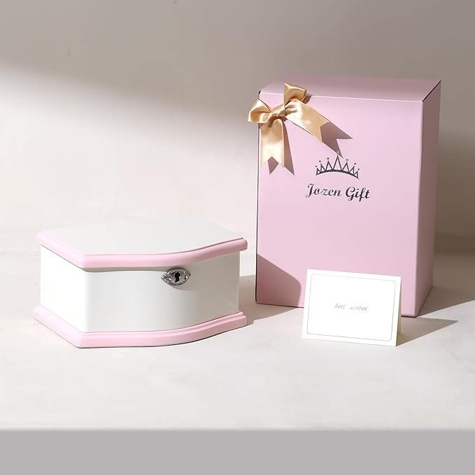 Medium Ballerina Musical Jewelry Box with Mirror for Girls,Kid's Jewelry Storage Music Chest- (white/pink)