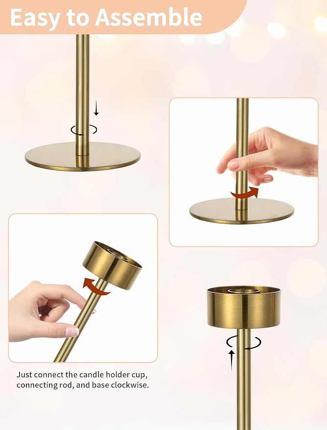 NUPTIO Hurricane Candle Holder for Centerpiece: Set of 6 Gold Taper Candle Holders Bulk - Tall Brass Candlestick Holders with Cylinder Shape Cover for Dinner Table Christmas Decor