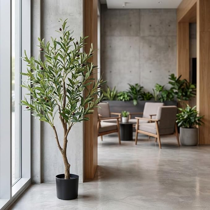 6FT Artificial Olive Tree – Lifelike Faux Olive Plant with Realistic Olive Fruits in Nursey Pot for Indoor Living Room Outdoor and Office Decor