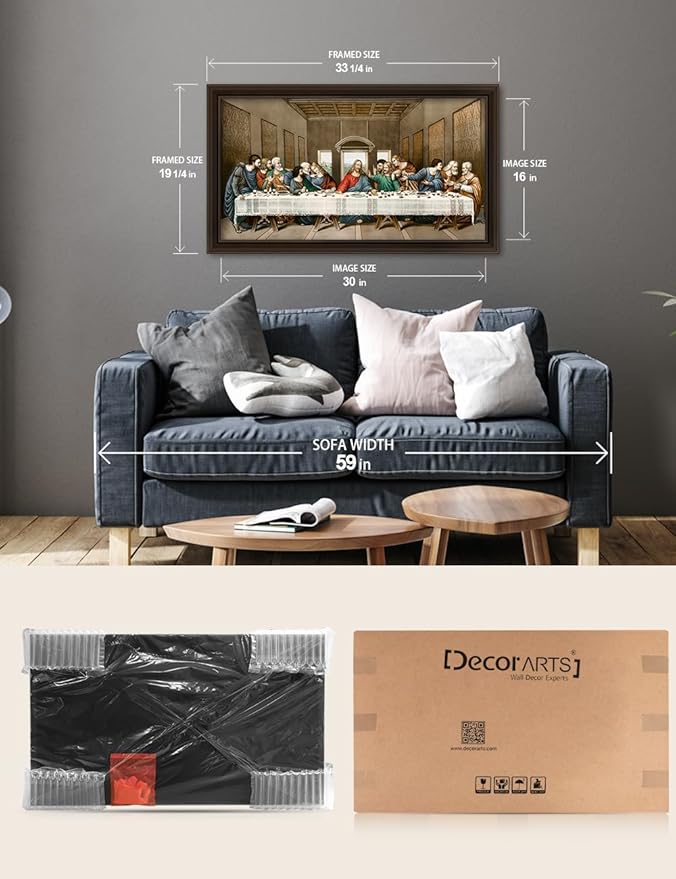 DECORARTS - The Last Supper by Leonardo Da Vinci Giclee Reproduction, Giclee Print on Acid-Free Cotton Canvas with Matching Deep Brown Solid Wood Frame