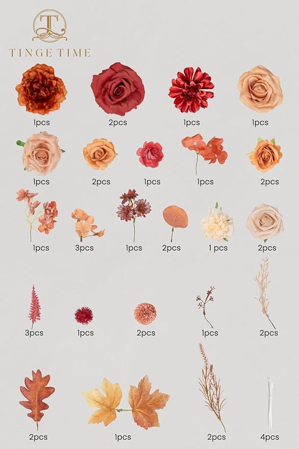 TINGE TIME Silk Fake Flowers Combo, Fake Foam Roses with Stems for DIY Wedding Bouquets Centerpieces Baby Shower Party Home Decorations(Terracotta)