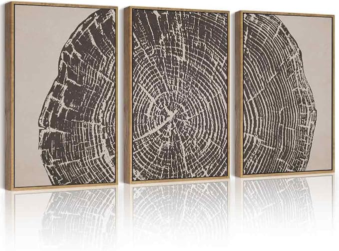 PHOPAGO Vintage Tree Rings Wood Framed Wall Art Large 16x24in Modern Retro Rustic Wood Stump Wall Decor Nature Farmhouse Art Prints Bedroom Living Room Home Decor- Natural Framed