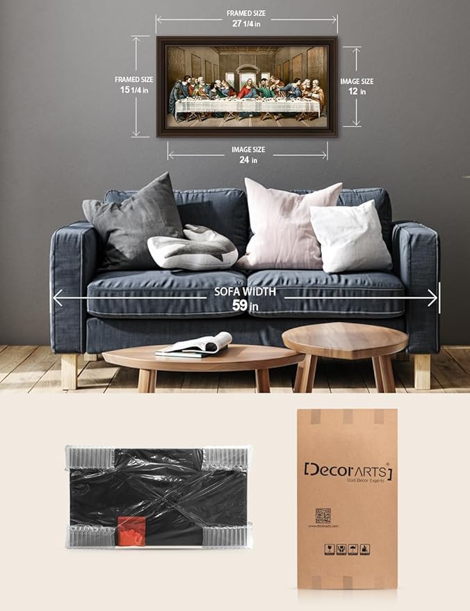 DECORARTS - The Last Supper by Leonardo Da Vinci Giclee Reproduction, Giclee Print on Acid-Free Cotton Canvas with Matching Deep Brown Solid Wood Frame