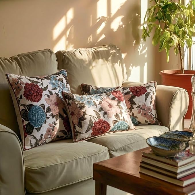 bilin gaier French Vintage Linen Throw Pillow Cover,20"x12"-Burgundyred | Designer Rectangular Pillow Cover,Concealed Zipper Design,Floral Pattern,Sofas,Bedroom,Living Room,Lounge Chairs