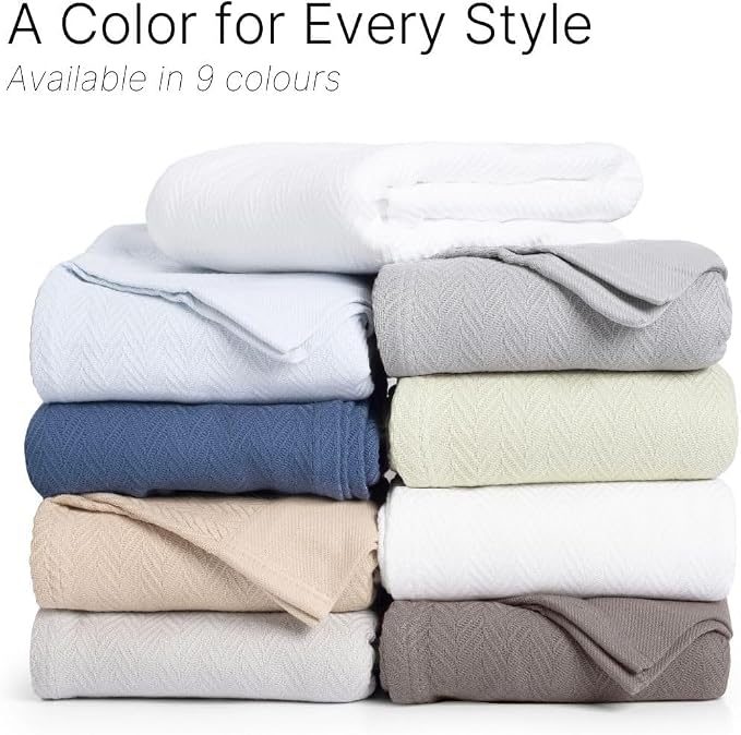 100% Extra-Long Staple Cotton Herringbone Multipurpose Blanket | Soft & Breathable, Lightweight All-Season Throw for Sofa/Couch/Bed | Machine Washable | (Herringbone - Lavender, Twin)