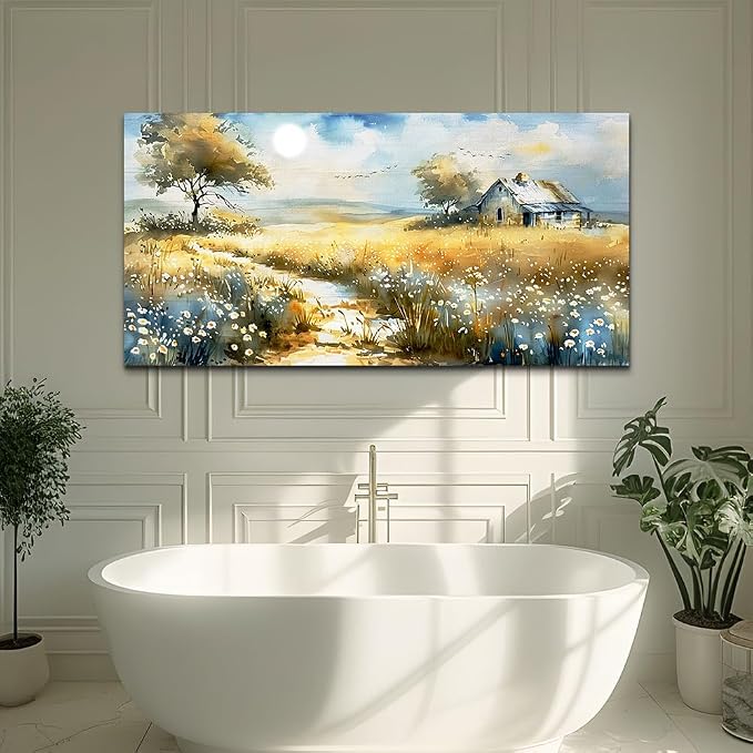 KELIYUAN Vintage Wildflower Field Landscape Painting Wall Art For Dining Room Kitchen Art Print Country Field Mural Wall Decoration For Farmhouse And Living Room Bedroom Home Decoration 20x40 In