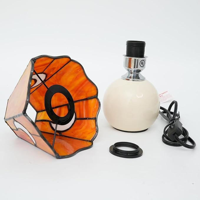 Tiffany Style Moon Mushroom Stained Glass Table Lamp Orange Small Table Lamp Bedroom Bedside lamp Living Room Dining Room Office Decoration Desk lamp Home Decoration Creative Gift