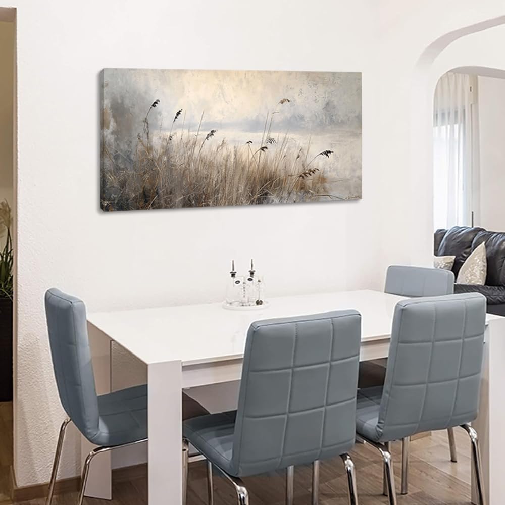 LASMOND Vintage Meadow Wall Art for Living Room Reed Grass Canvas Painting Prints Large Retro Rustic Cottagecore Countryside Landscape Farmhouse Bedroom Artwork Home Decor (40x20 Inches)