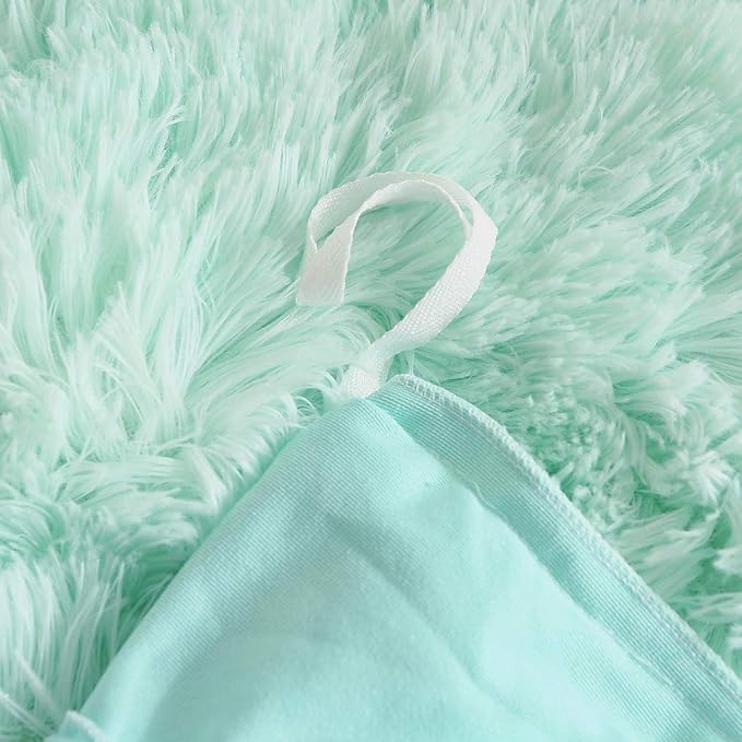Faux Fur Velvet Fluffy Bedding Duvet Cover Set Down Comforter Quilt Cover with Pillow Shams, Ultra Soft Warm (Queen, Aqua)