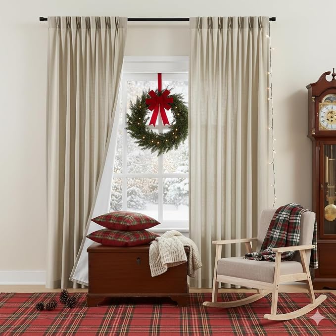 Vision Home Sand Pinch Pleated Light Filtering Curtains with Microfiber Liner 84 inch Linen Blended Textured Privacy Drapes for Living Room Bedroom Back Tabs with Hooks 2 Panels 40"Wx84"L,Camel Beige