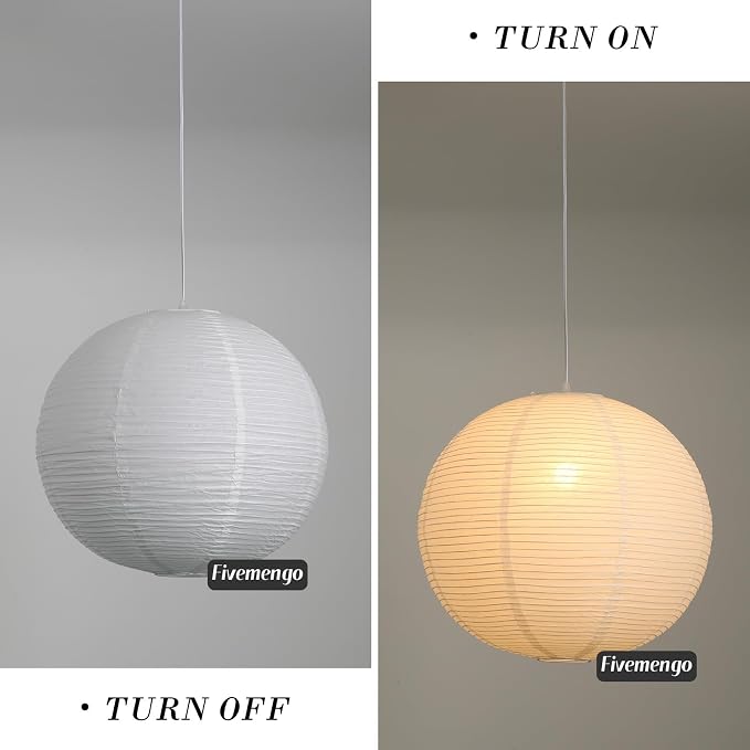 Paper Lantern Lamp Plug in Hanging Lamp 23.6in White Rice Paper Pendant Light with 19.7FT Cord Large Globe Japanese Japandi Wabi Sabi Chandelier for Dining Living Room Bedroom Office 1 Pack