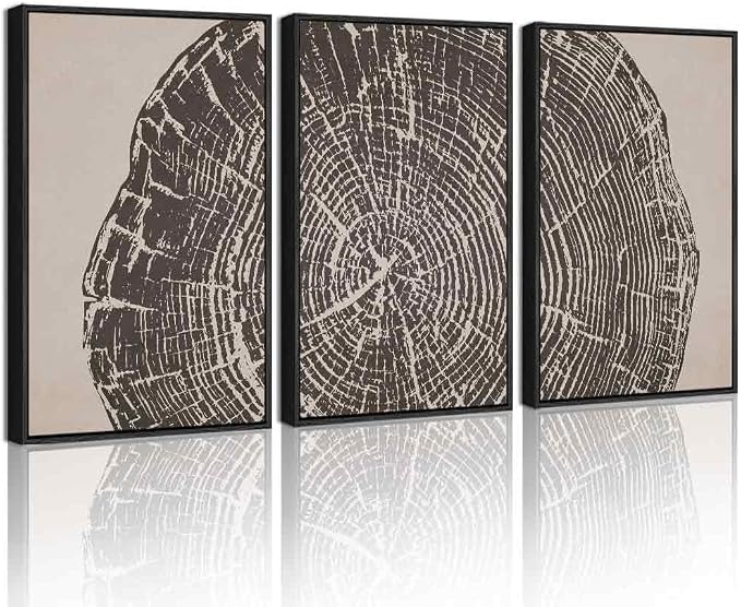 PHOPAGO Vintage Tree Rings Wood Framed Wall Art Large 16x24in Modern Retro Rustic Wood Stump Wall Decor Nature Farmhouse Art Prints Bedroom Living Room Home Decor- Black Framed