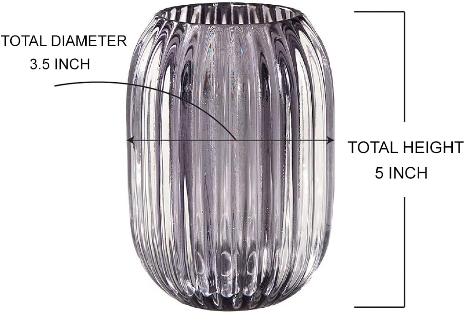 Serene Spaces Living Smoke Grey Optical Glass Votive Holder, Perfect for Weddings and Home Décor, 5" Tall and 3.5" Diameter