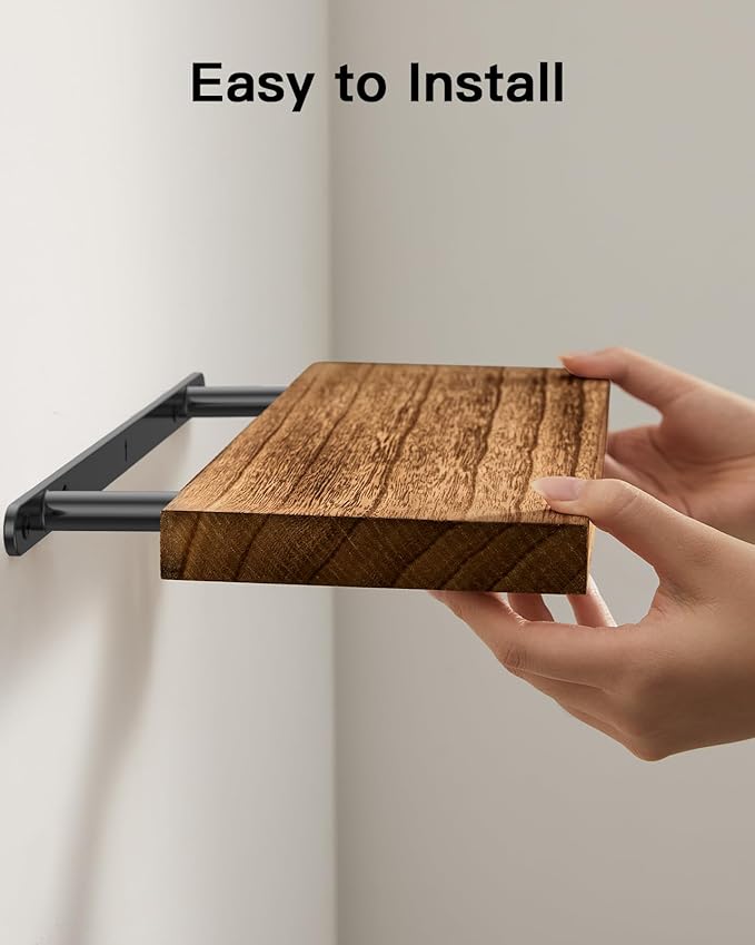 AMADA HOMEFURNISHING Floating Shelves, Paulownia Wood Wall Shelves for Bathroom/Living Room/Bedroom/Kitchen/Home Office, Natural Wood Floating Shelf for Home Storage & Organization, Set of 4, AMFS40BN