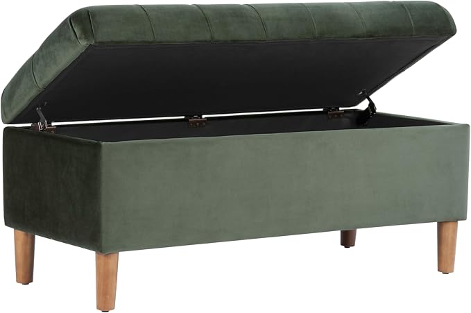 HomePop 40" Ainsley Button Tufted Storage Bench - Loden Green Velvet