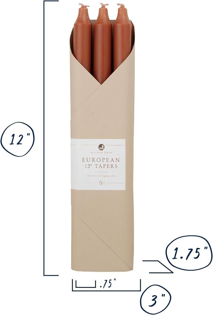 Northern Lights Candles - 12" 6pk Tapers - Terra Cotta - 73259