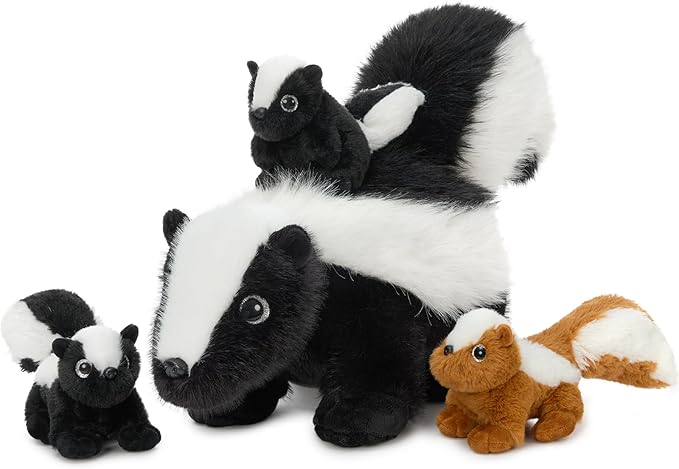 MaoGoLan 4Pcs Giant Skunk Stuffed Animal, Kawai Mother Skunk Plush Toy with 3 Small Baby Skunk Plushies Inside, 22" Snuggle Stuffed Skunk for Kids Woodland Animal Lovers, Christmas Birthday Gift