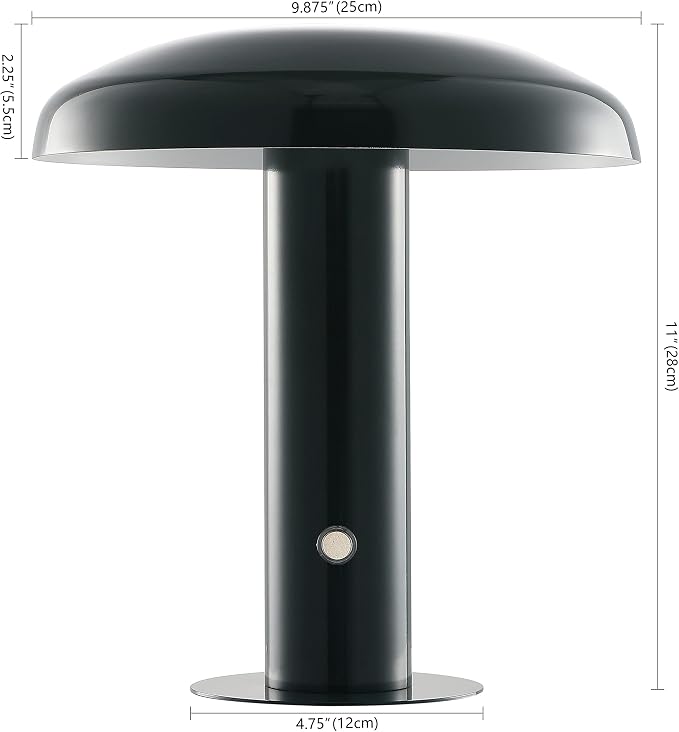 JONATHAN Y 11" Forest Green Rechargeable LED Mushroom Table Lamp, Cordless Portable Dimmable Mid-Century Modern Accent Lamp, with Metal Shade, Touch Sensor (JYL7114D)