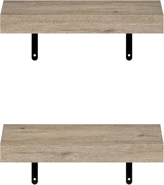 Furinno Tanna Floating Shelves for Wall Set of 2, 15-Inch Wall Shelf, Triple Thick Floating Mounted Shelf, for Bathroom, Home Office, Living Room, Natural